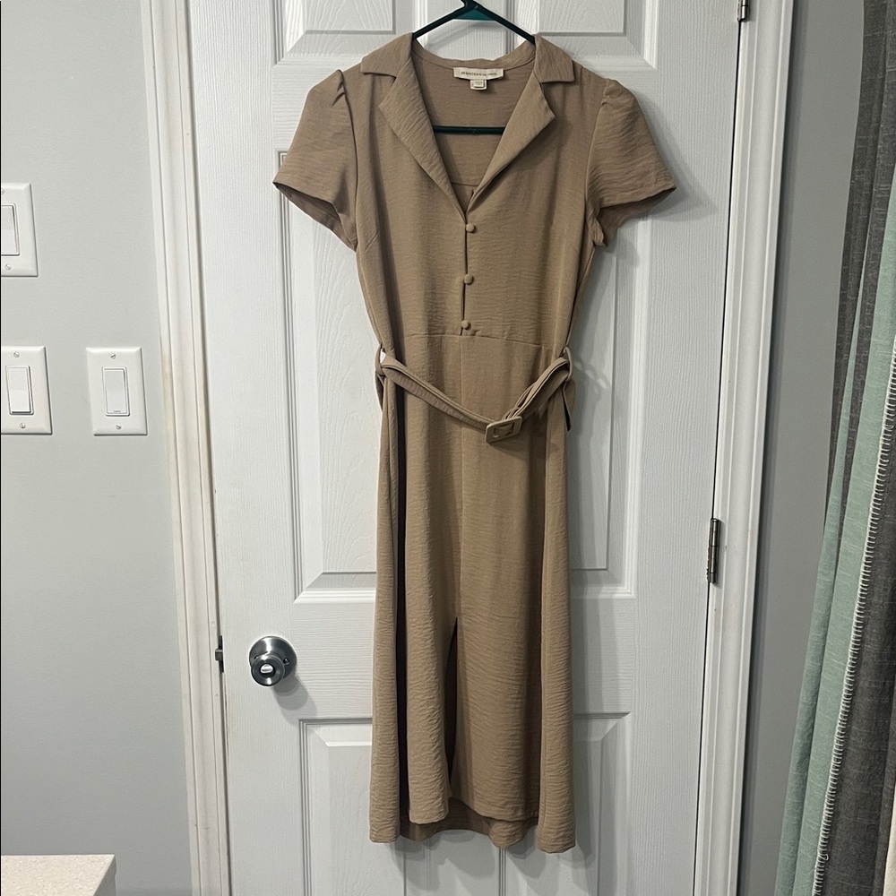 Chic Tan Midi Dress with Belt